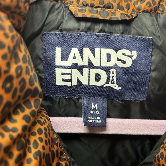 Lands End Womens Burnt Orange Leopard Print Down Puffer Vest Size Medium - Picture 2 of 9
